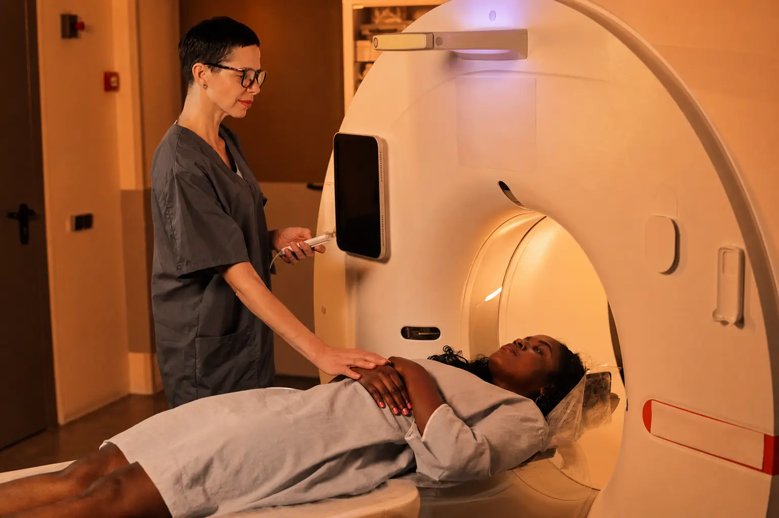 Patient undergoing advanced medical imaging scan